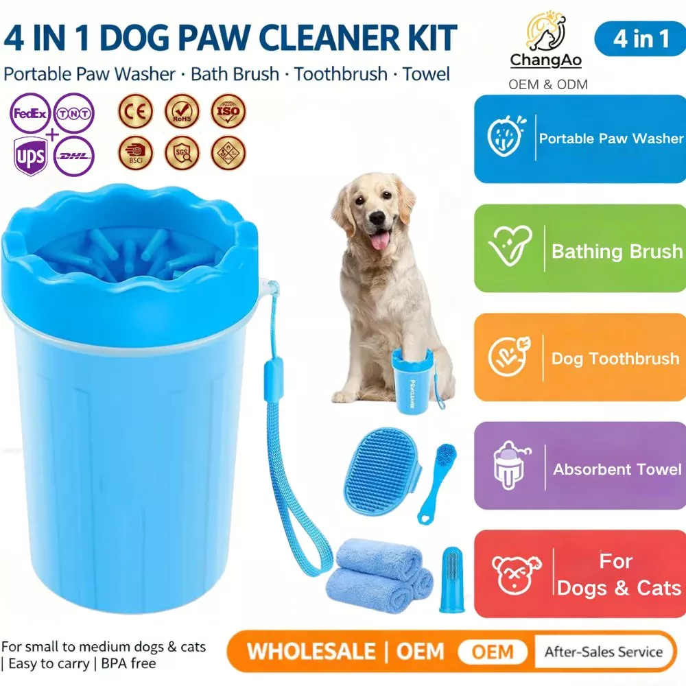 4-Piece Dog Paw Cleaning Kit with Brush and Towels