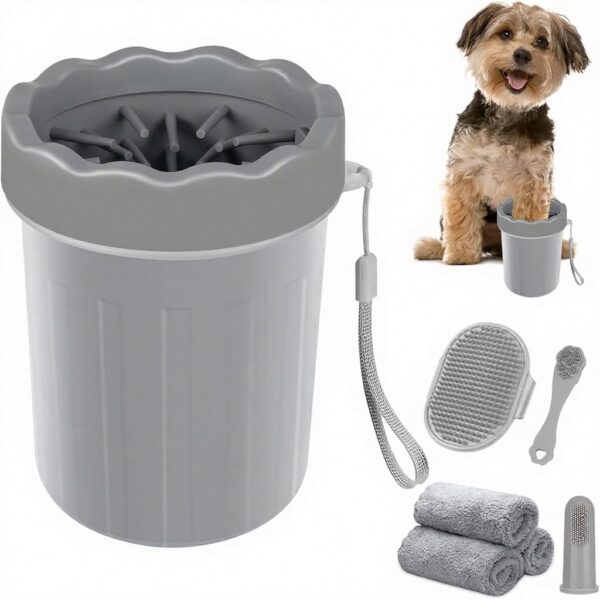 PawPureHome 7-Piece Paw Washer, Brush & Towel Set