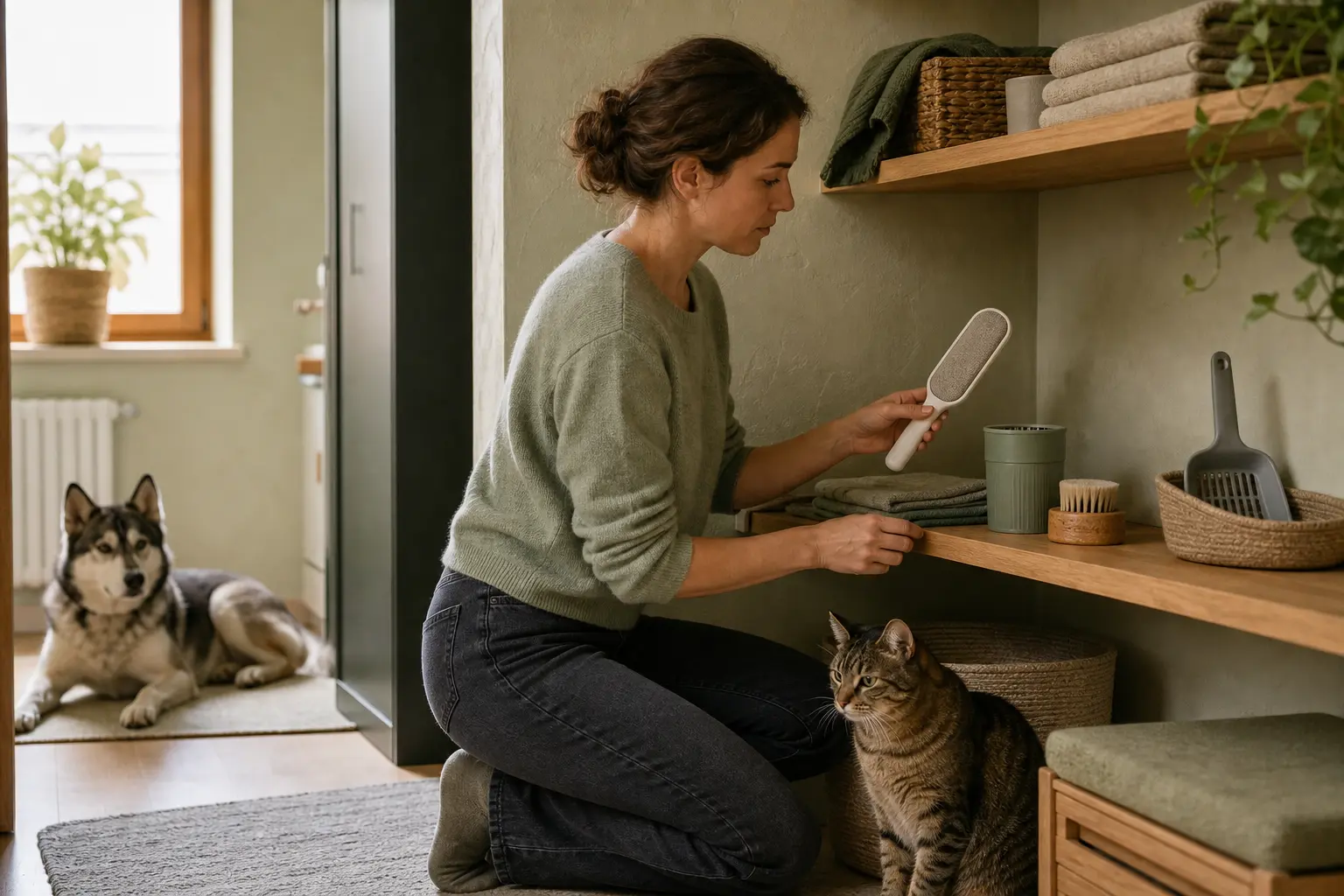 Pet-friendly indoor space arranged for everyday cleaning
